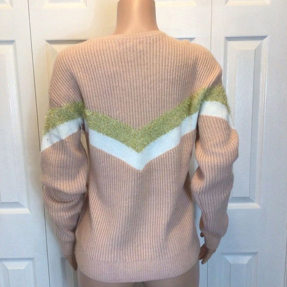 Nine West Womens Pink Metallic Shine Chevron Print Pullover Sweater Size Small - Picture 5 of 10